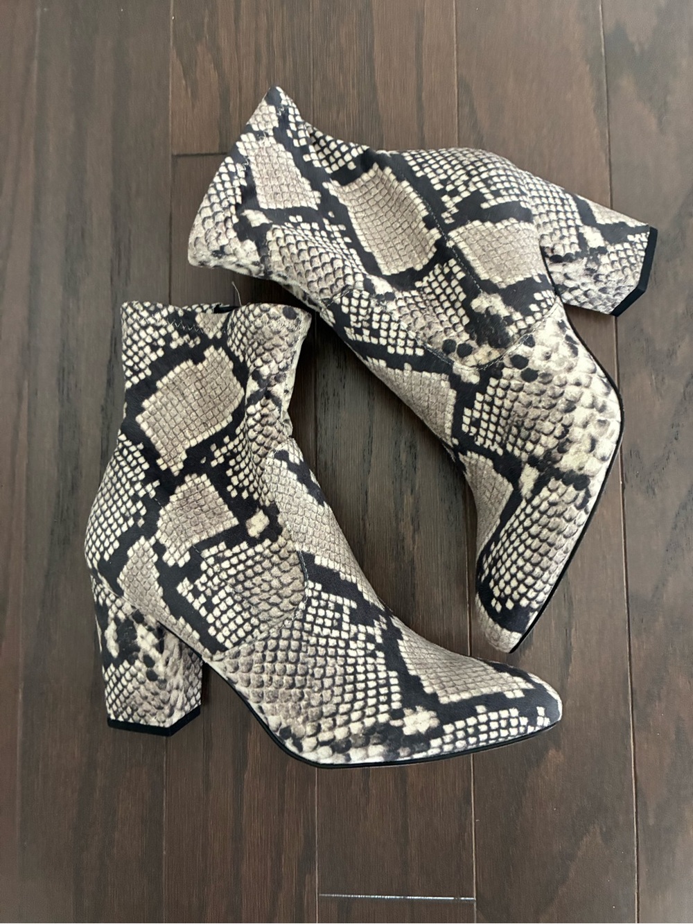 Steve Madden Snake-Print Block Heel Ankle Boots - Black & Cream